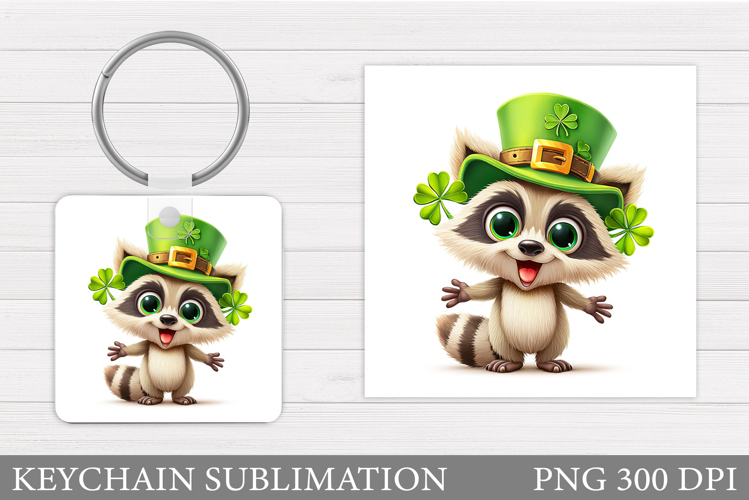 St Patrick Raccoon Keychain. St Patrick Keychain Sublimation