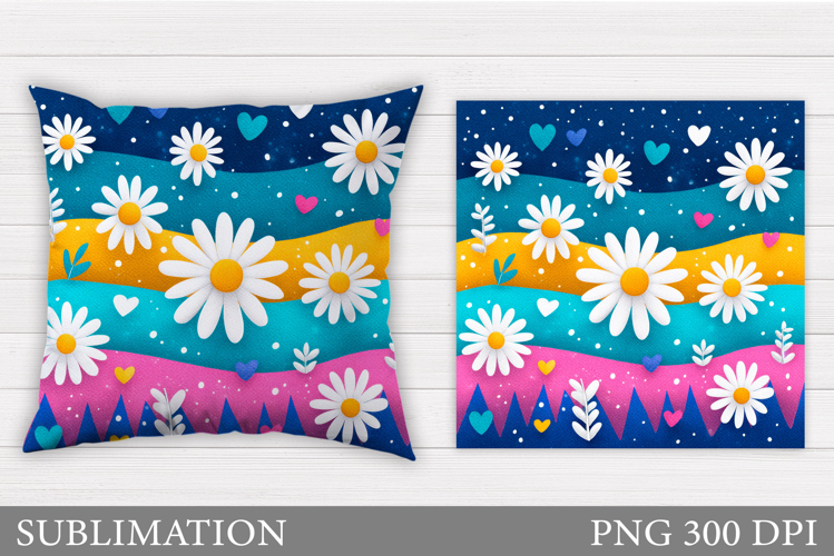 Daisy Flowers Pillow Sublimation. Flowers Pillow Design