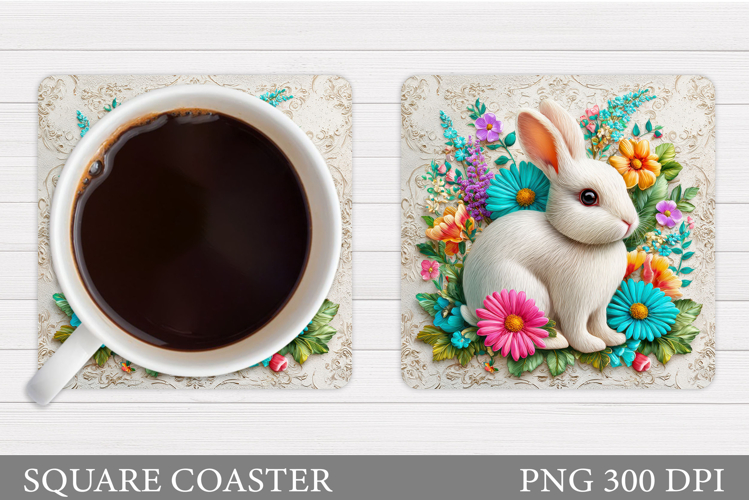 Cute Bunny Coaster Design. Bunny Flowers Coaster Sublimation