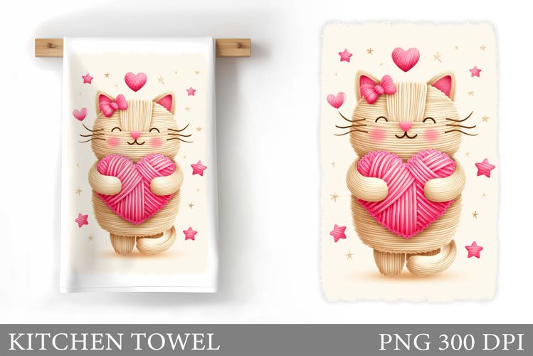 Valentines Cat Kitchen Towel. Valentines Kitchen Towel