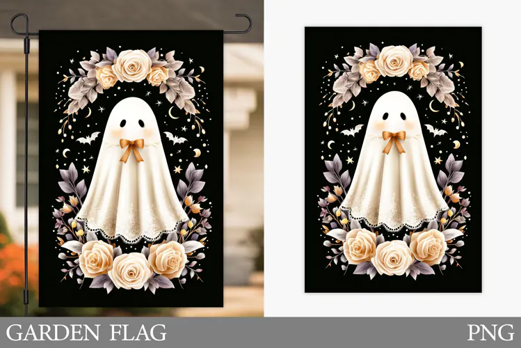 Ghost Garden Flag Sublimation. Halloween Garden Flag Design