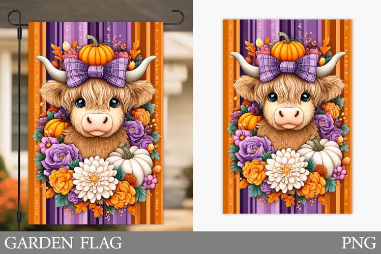 Fall Cow Garden Flag Design. Fall Garden Flag Sublimation example image 1