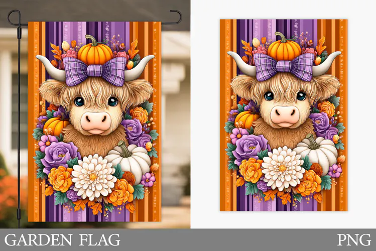 Fall Cow Garden Flag Design. Fall Garden Flag Sublimation