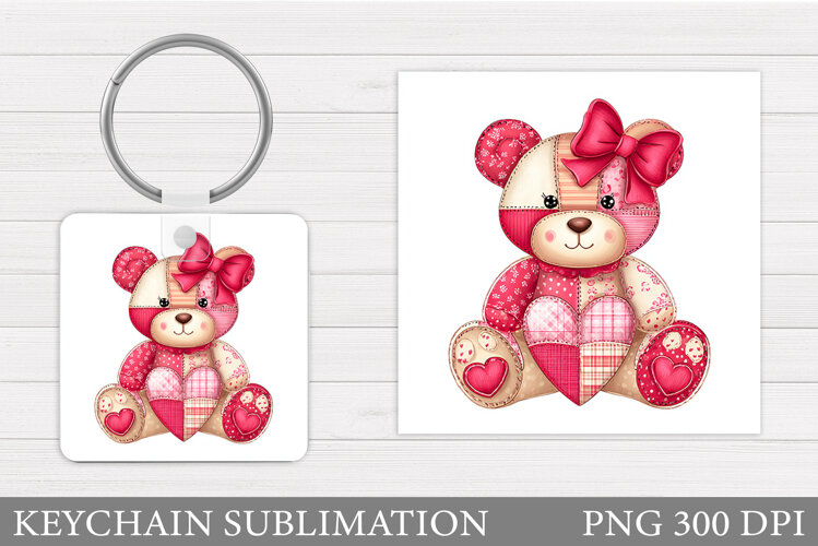 Patchwork Bear Keychain. Cute Bear Keychain Design example image 1