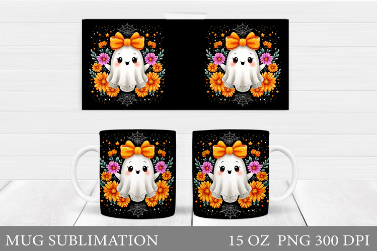 Halloween Ghost Mug Design. Cute Halloween Mug Sublimation