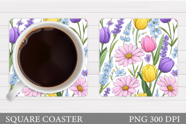 Flowers Coaster Sublimation. Floral Coaster Design