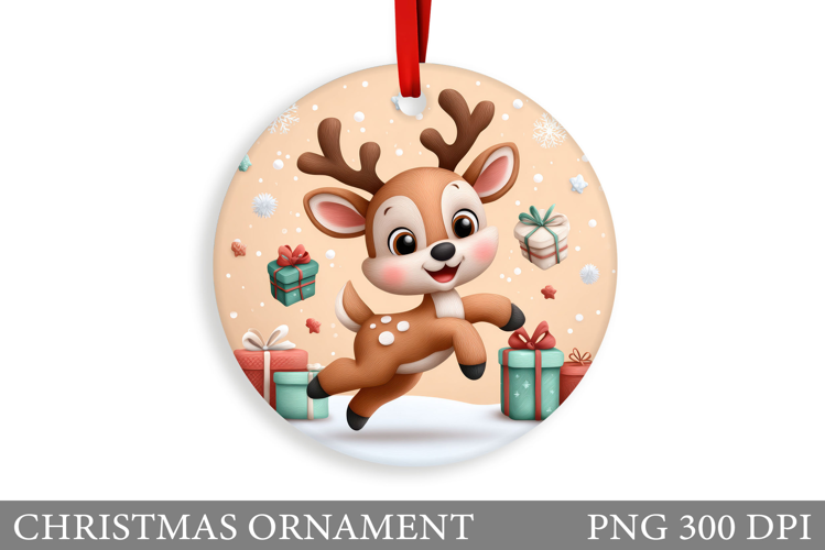 Cute Deer Christmas Ornament. Christmas Ornament Sublimation