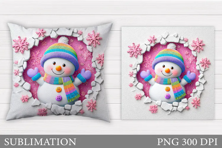 Cute Snowman Pillow Sublimation. Christmas Pillow Design