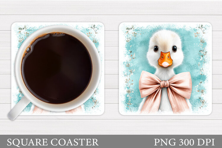 Cute Goose Coaster Sublimation. Goose Flowers Coaster Design example image 1