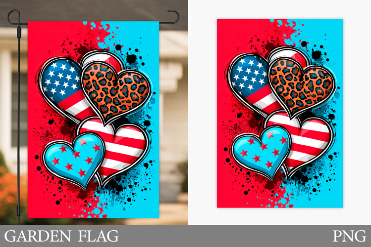Patriotic Hearts Garden Flag. Patriotic Garden Flag Design