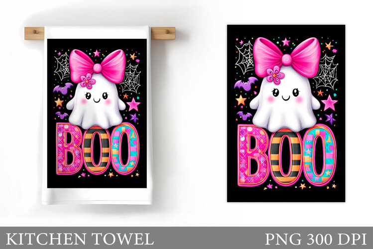 Boo Kitchen Towel Sublimation. Halloween Kitchen Towel example image 1