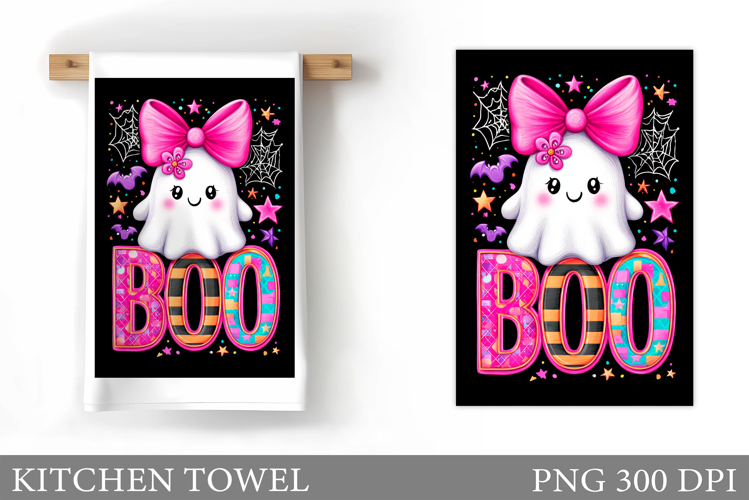 Boo Kitchen Towel Sublimation. Halloween Kitchen Towel