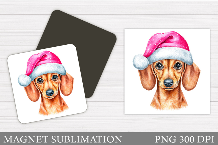 Christmas Dachshund Magnet. Christmas Magnet Sublimation