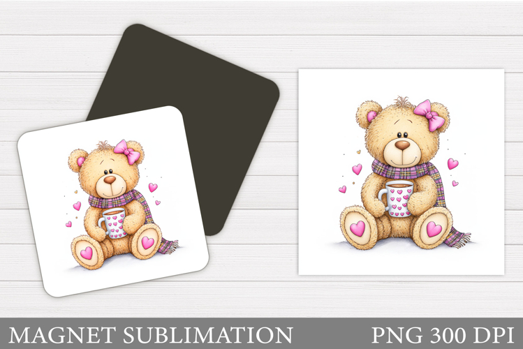 Valentines Bear Magnet. Cute Bear Square Magnet