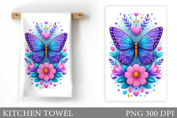 Butterfly Kitchen Towel. Flowers Kitchen Towel Sublimation