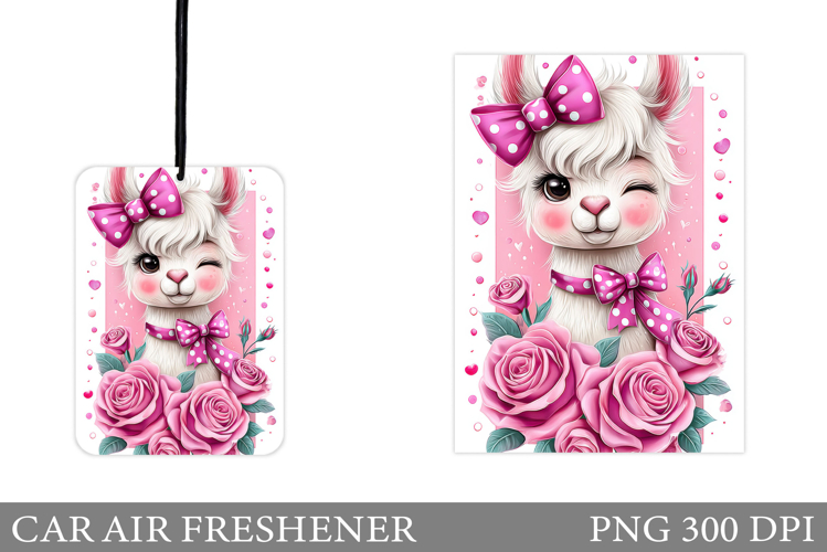 Cute Lama Car Air Freshener. Cute Lama Flowers Sublimation