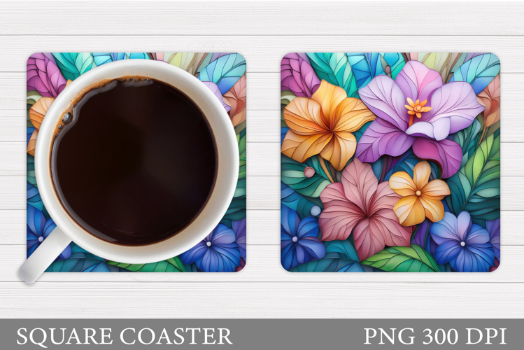 Tropical Flowers Coaster. Summer Square Coaster Design