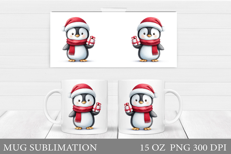 Christmas Penguin Mug Sublimation. Christmas Mug Design