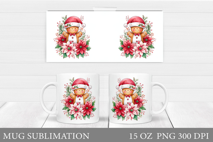 Christmas Mug Sublimation. Cute Gingerbread Mug Design