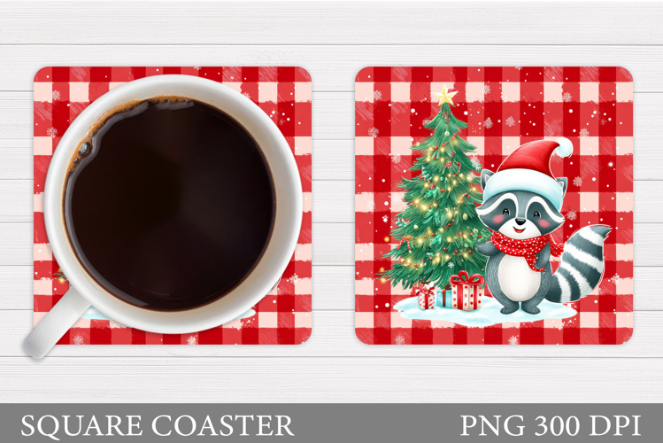Christmas Raccoon Coaster. Christmas Coaster Sublimation