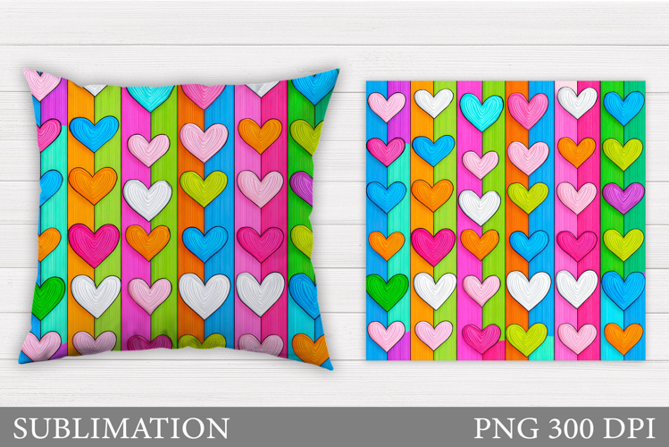 Colorful Hearts Pillow Design. Valentines Pillow Sublimation