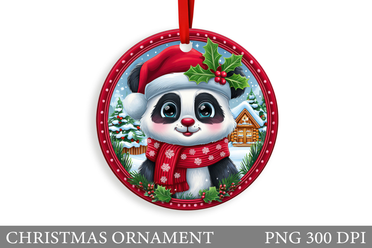 Cute Panda Christmas Ornament. Christmas Panda Sublimation