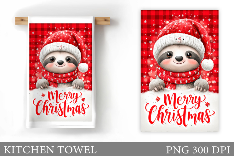 Christmas Sloth Kitchen Towel. Christmas Kitchen Towel