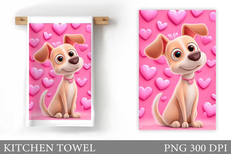 Valentines Dog Kitchen Towel. Valentine Kitchen Towel Design