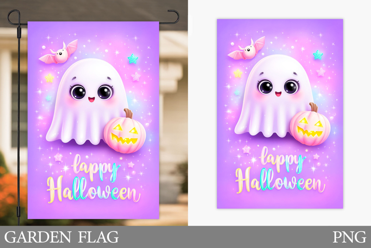 Cute Ghost Garden Flag Design. Halloween Pumpkin Garden Flag