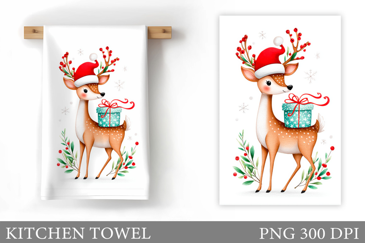 Christmas Deer Kitchen Towel. Christmas Kitchen Towel Design
