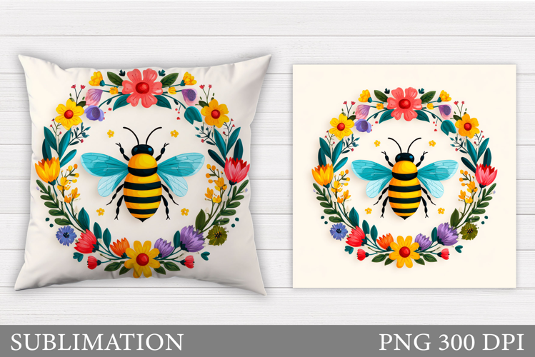 Bee Pillow Sublimation. Bee Flowers Sublimation