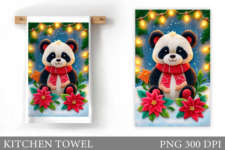 Christmas Panda Kitchen Towel. Christmas Kitchen Towel