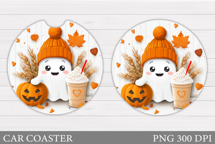 Cute Ghost Car Coaster. Cute Halloween Car Coaster