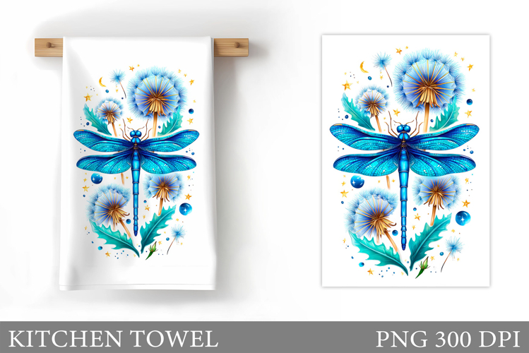 Dragonfly Kitchen Towel. Flowers Kitchen Towel Design