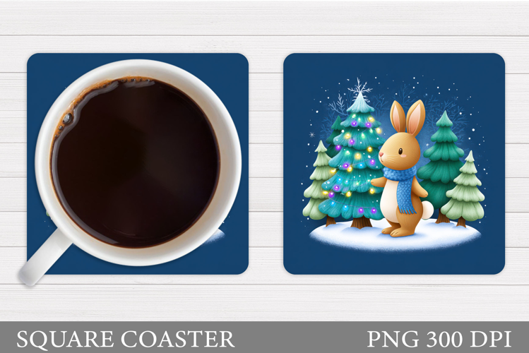 Christmas Bunny Coaster. Cute Bunny Coaster Sublimation