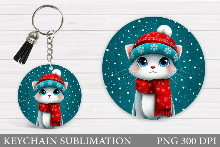 Christmas Cat Keychain. Christmas Keychain Sublimation