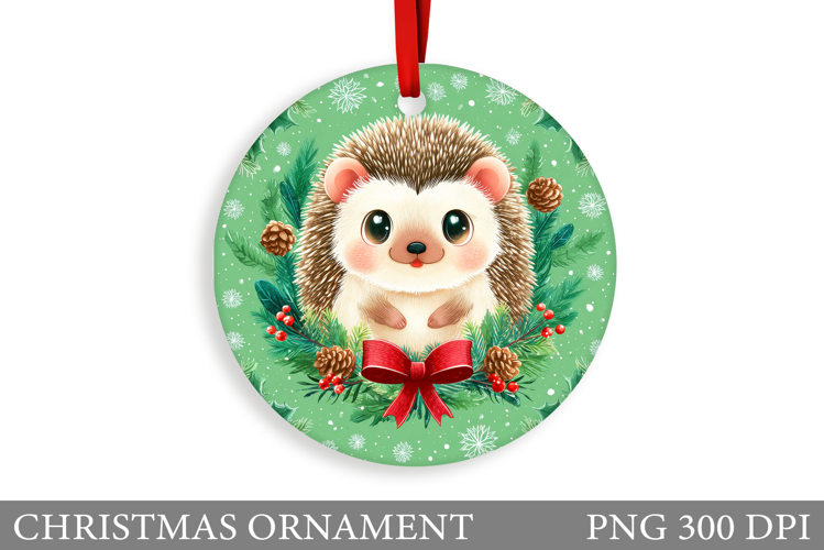 Cute Hedgehog Christmas Ornament. Cute Hedgehog Sublimation