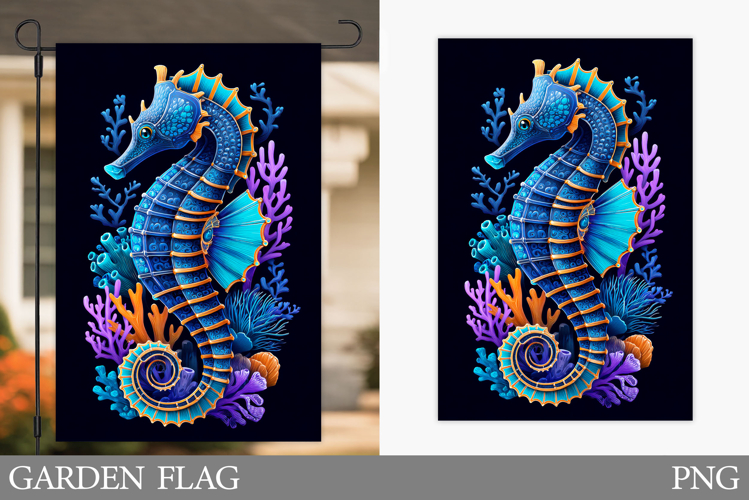 Seahorse Garden Flag Design. Sea Garden Flag Sublimation