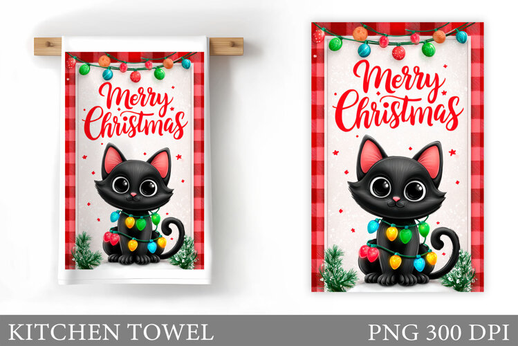 Christmas Cat Kitchen Towel. Christmas Kitchen Towel Design example image 1