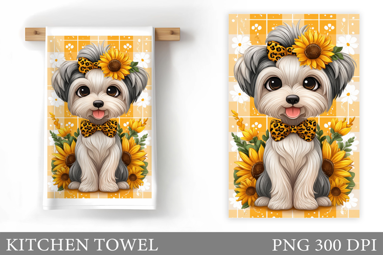 Cute Dog Kitchen Towel. Dog Flowers Kitchen Towel