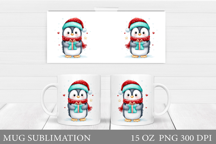 Christmas Penguin Mug Sublimation. Christmas Mug Design