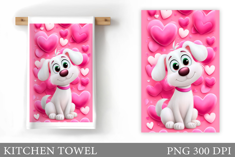 Valentines Dog Kitchen Towel. Valentine Kitchen Towel Design