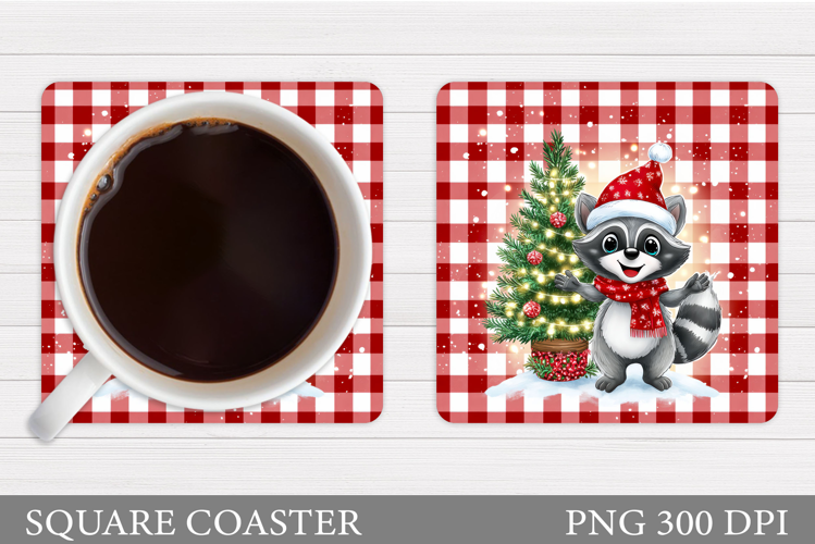Christmas Raccoon Coaster. Christmas Coaster Sublimation
