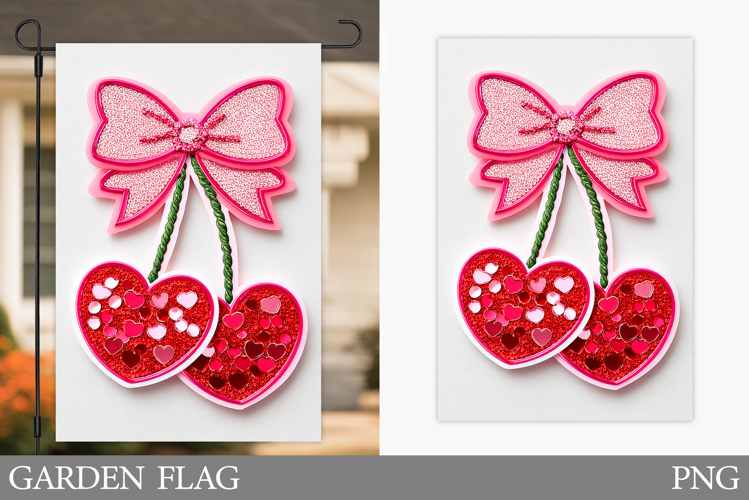 Valentines Cherry Garden Flag. Valentines Garden Flag Design