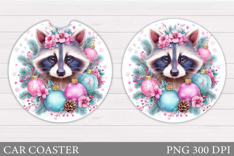 Christmas Raccoon Car Coaster. Christmas Car Coaster Design