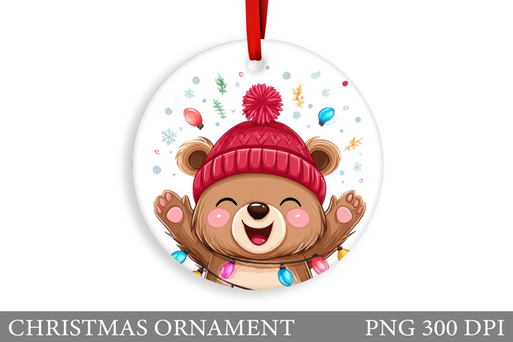 Cute Bear Christmas Ornament. Christmas Bear Sublimation