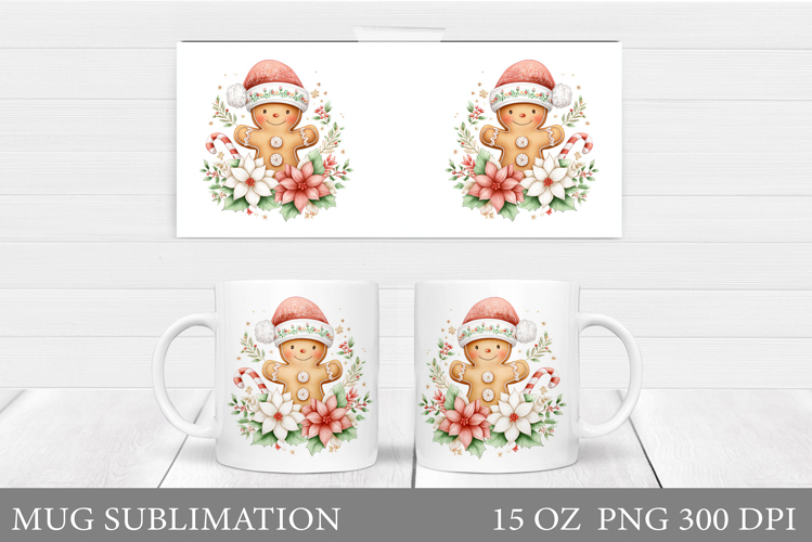 Christmas Mug Sublimation. Cute Gingerbread Mug Design