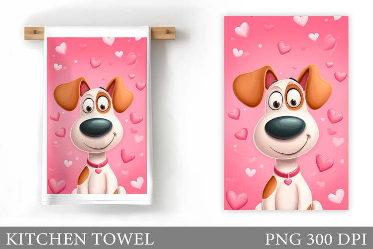 Valentines Dog Kitchen Towel. Valentine Kitchen Towel Design