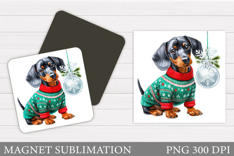 Christmas Dachshund Magnet. Christmas Magnet Design