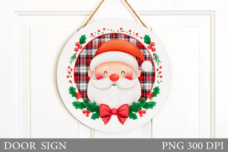 Santa Claus Door Sign Design. Christmas Snowman Door Sign